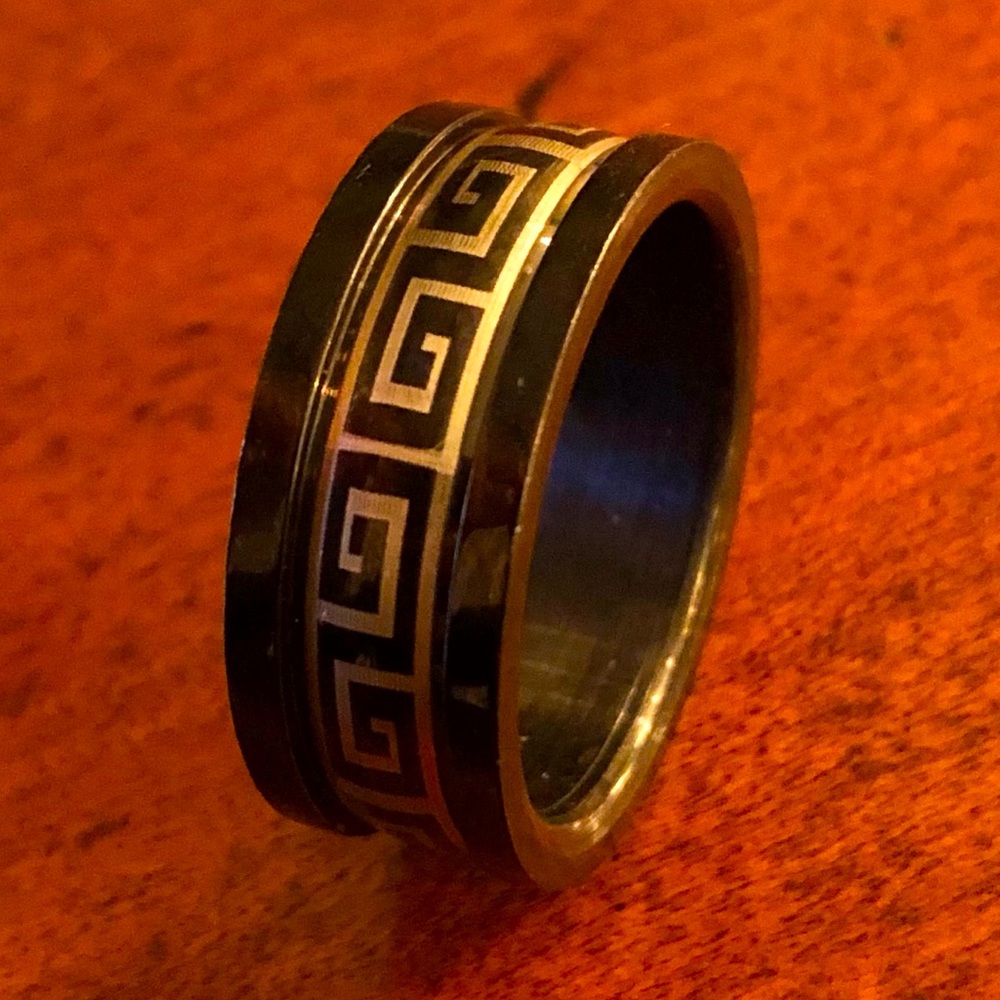 Aztec Steel Mens Ring